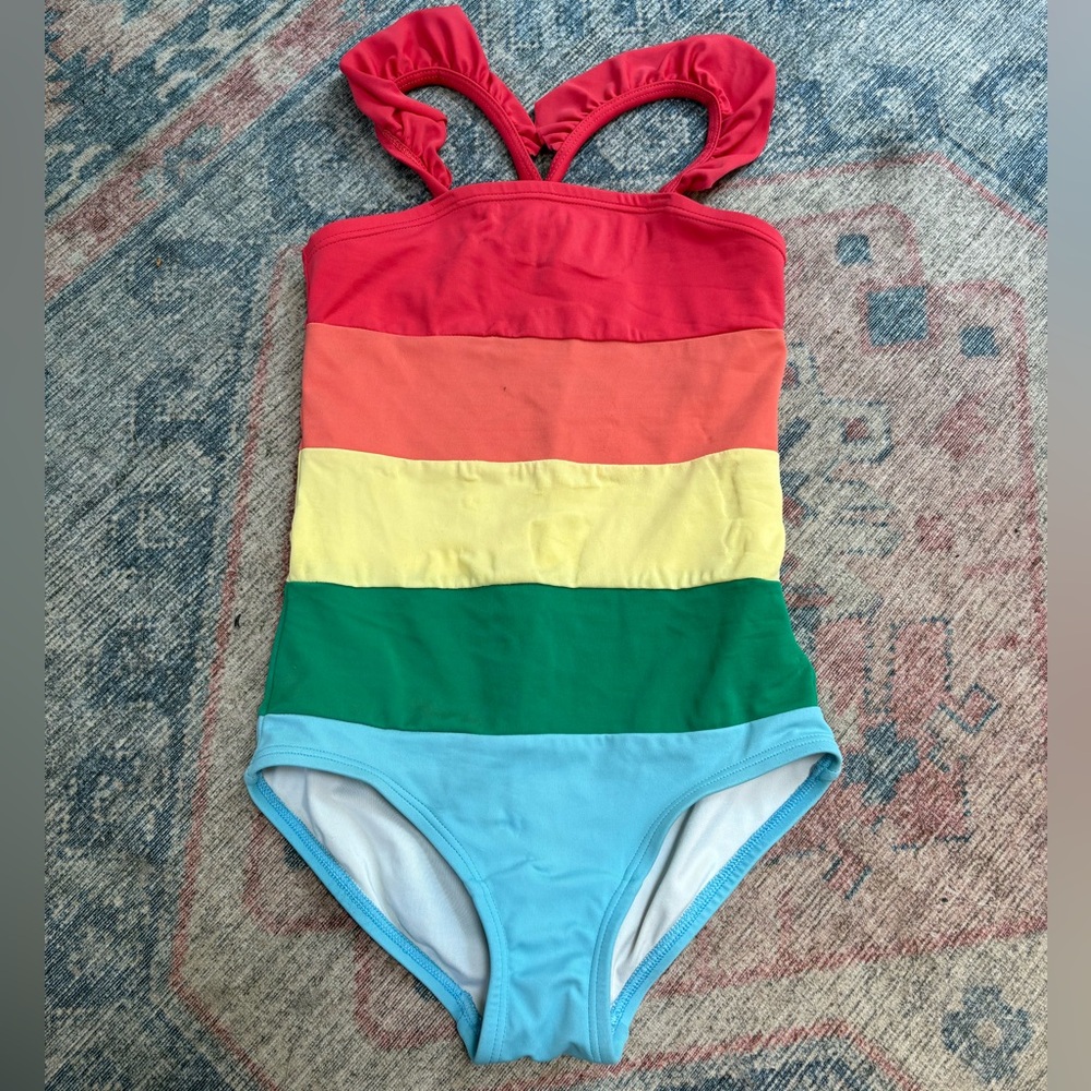 Hanna Andersson rainbow stripe swimsuit. Size 6/7